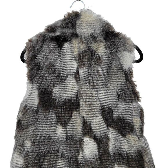 Free Generation Shaggy Patchwork Vegan Faux Fur Vest S Brown Gray Glam Night Out - Picture 10 of 13